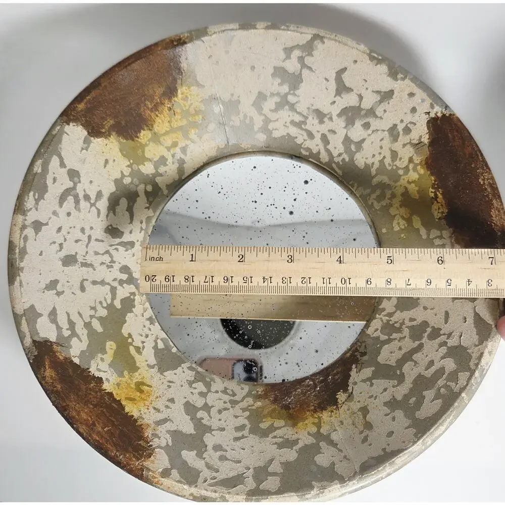 Rustic Distressed Metal Round Wall Mirror Deep Basin Porthole Vintage Decor
